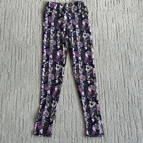 LuLaRoe Leggings Tween Halloween Trick or Treat Skeletons Witches Stripes Purple - Picture 9 of 9